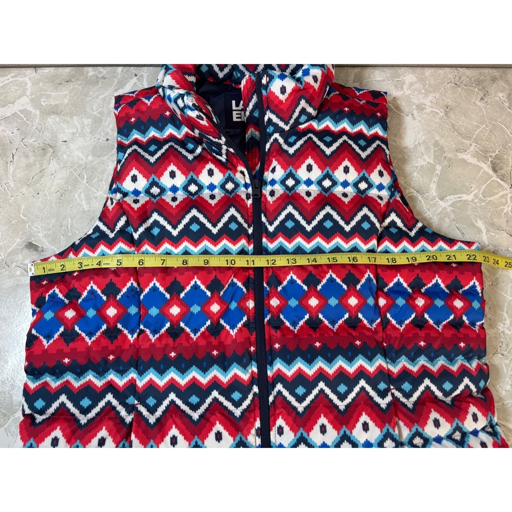 Lands' End Down Puffer Vest Womens L Tall Red Blue White Geometric Aztec Pattern - Picture 6 of 9